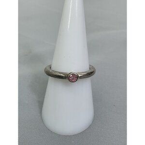 Silver Tone Ring With Pink Stone